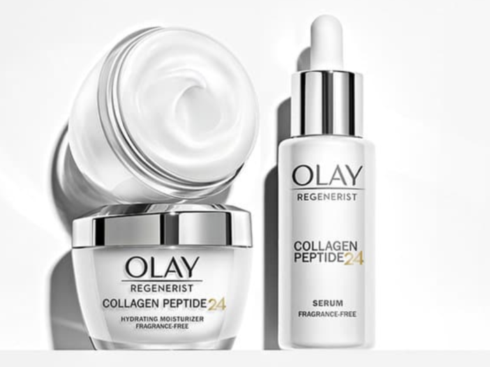 Imagen de la crema hidratante Olay y el sérum Olay.