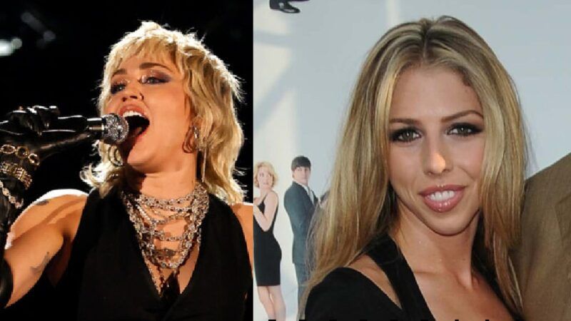 Miley Cyrus (vasakul) kannab musta ja laulab laval. Hannah Selleck (paremal) kannab punasel vaibal musta pluusi