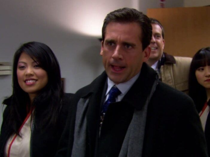 Et skjermbilde fra sitcom The Office fra episoden A Benihana Christmas