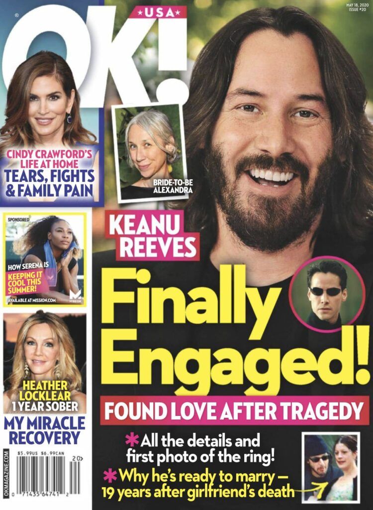 Keanu Reeves sonriendo en la portada de OK! Revista