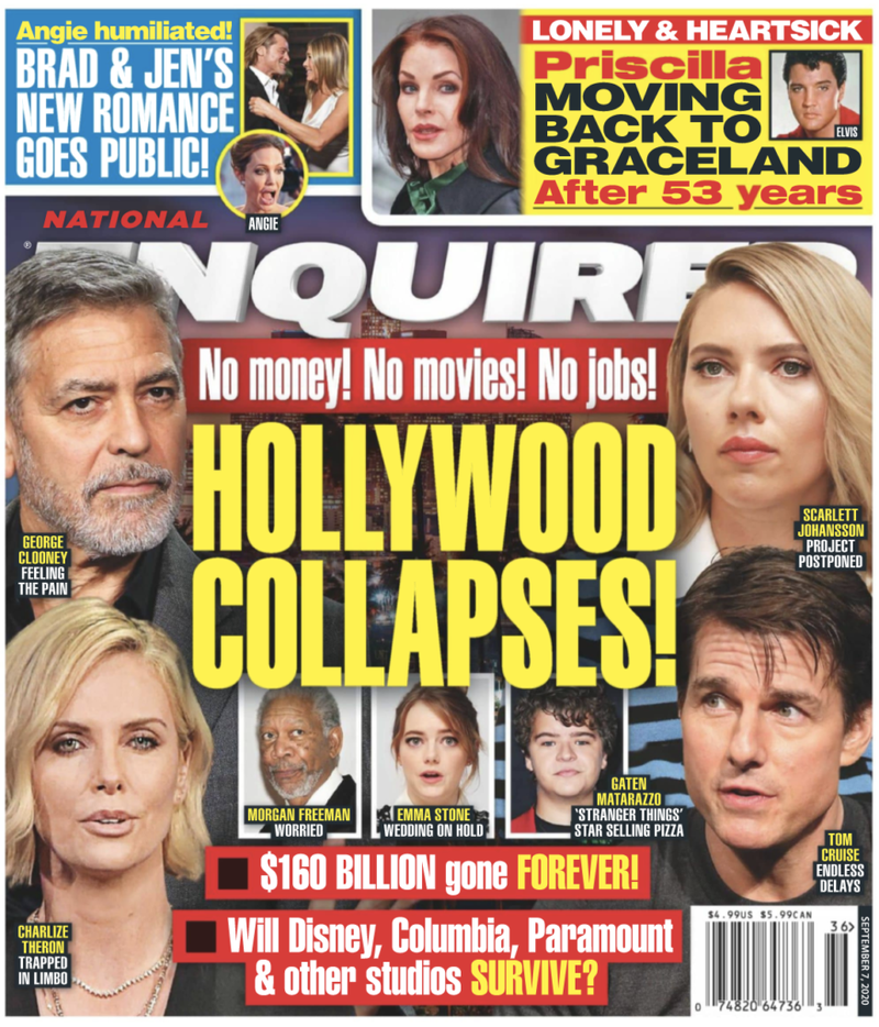 Obálka National Enquirer zo 6. septembra 2020 s titulkom o Priscille Presleyovej v rohu.