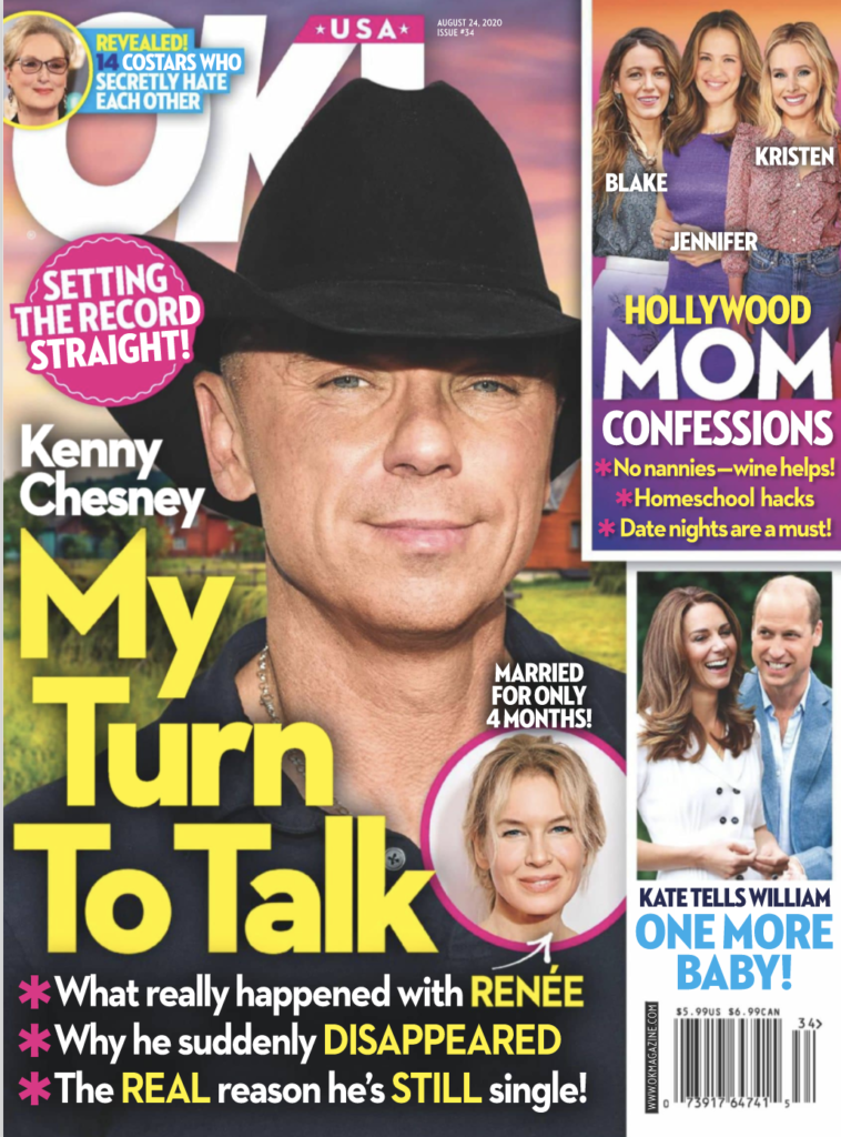 La portada de la edición del 24 de agosto de OK! Revista con Kenny Chesney en el frente el titular