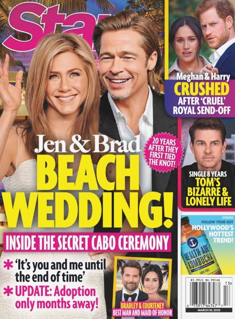 Portada de la boda secreta en la playa de Jennifer Aniston y Brad Pitt