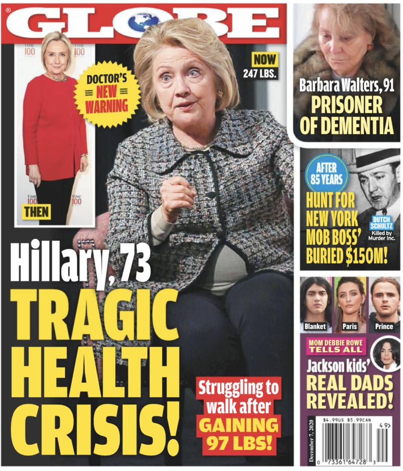Naslovnica Globea od 7. prosinca 2020. s neugodnom fotografijom Hillary Clinton i naslovom