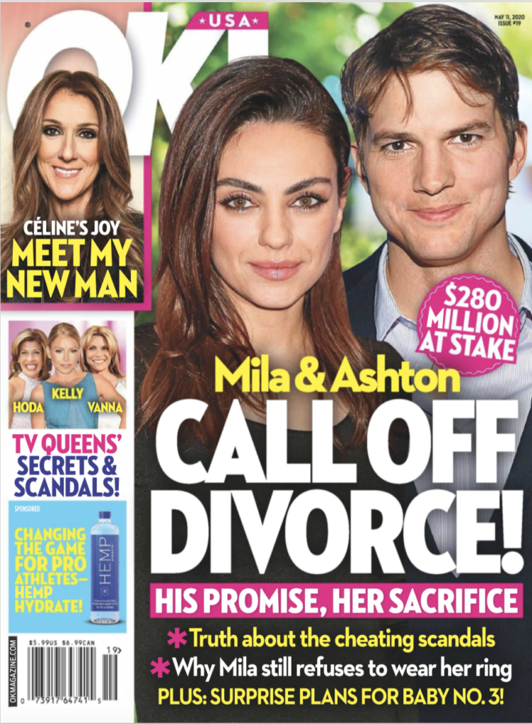 La portada de OK! Revista del 11 de mayo de 2020, con Mila Kunis y Ashton Kutcher