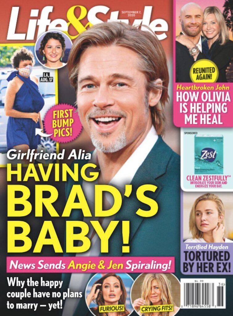 portada de Life & Style con Brad Pitt y Alia Shawkat con texto Alia novia que tiene a Brad