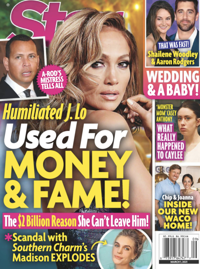 Obálka Star Magazine z 1. marca 2021 s fotografiou Jennifer Lopez.