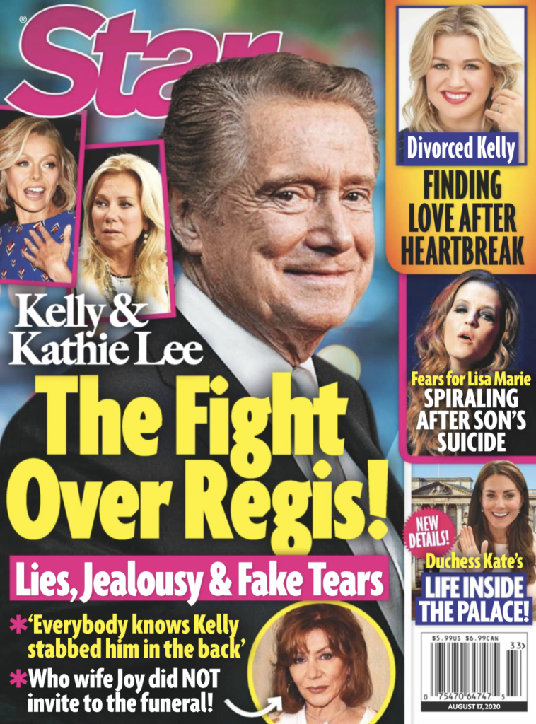 Portada de la edición del 17 de agosto de Star Magazine con una foto de Regis Philbin en la portada y el titular