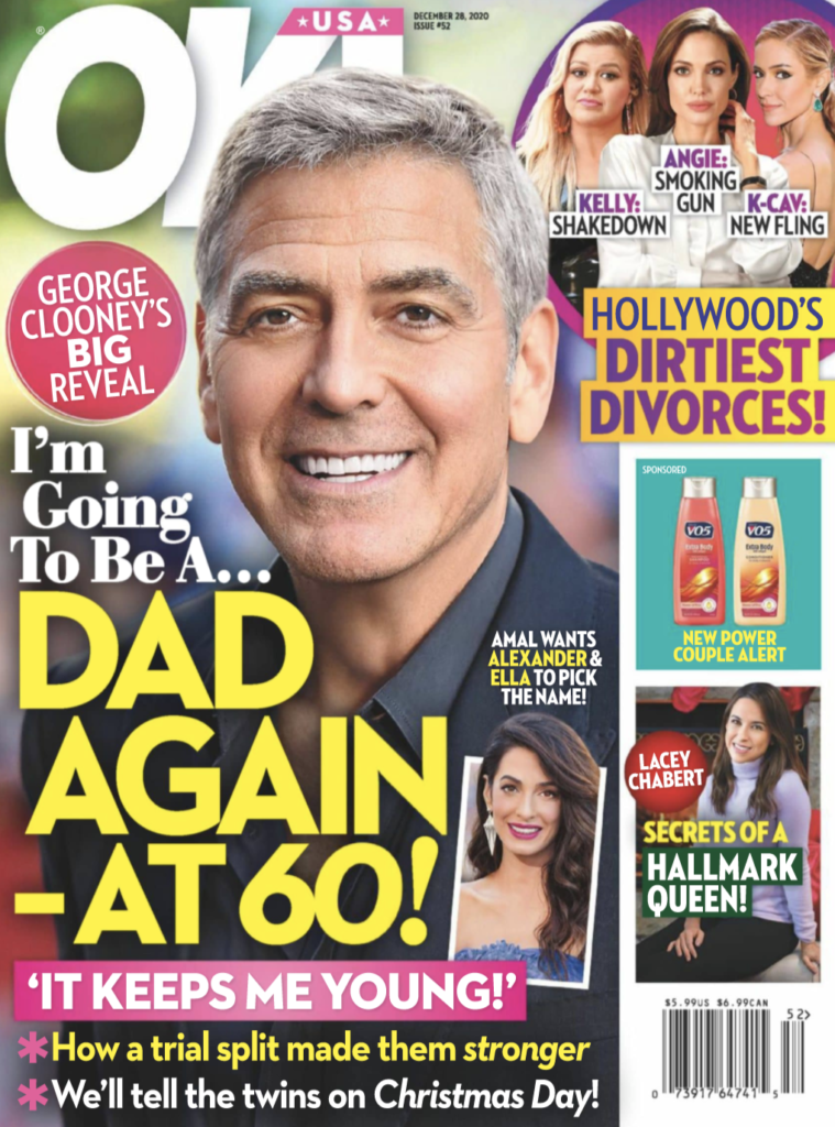 Portada de OK! Revista con titular sobre George Clooney convertido en padre.