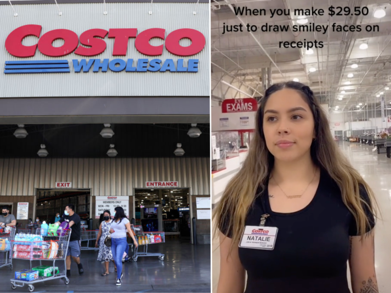 Et bilde av en costco-butikkfront og et skjermbilde av en tiktok-video
