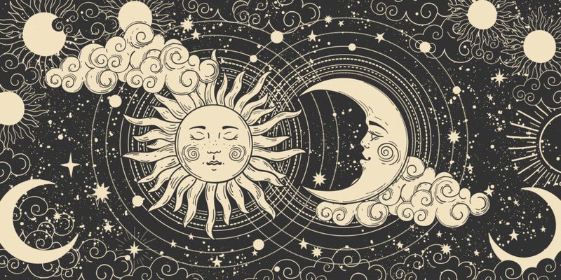 Grafisk kunst med sol og måne.