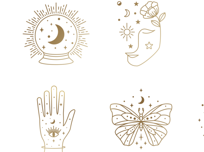 Dažādu zīmētu astroloģijas zīmju attēls